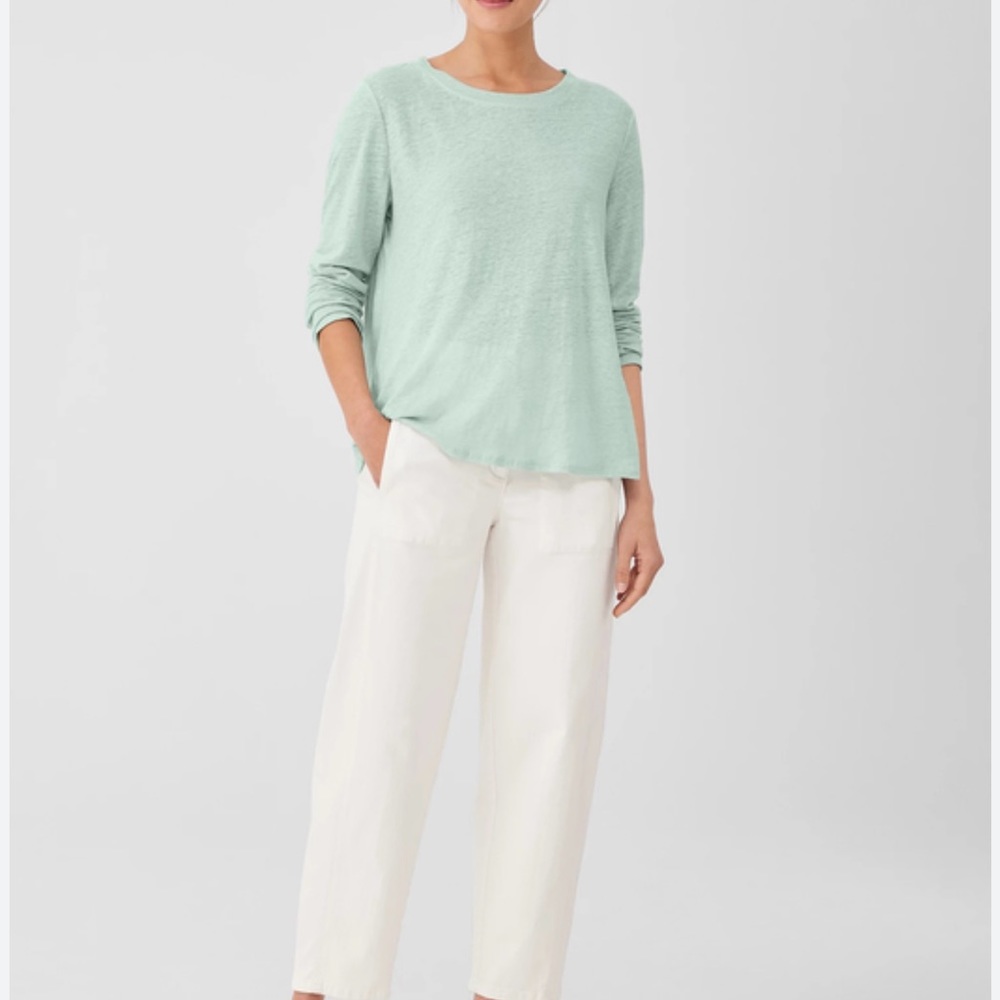 Eileen Fisher Top Womens Absinthe Linen Jersey Long Sleeve Crew Neck PM - Picture 4 of 8